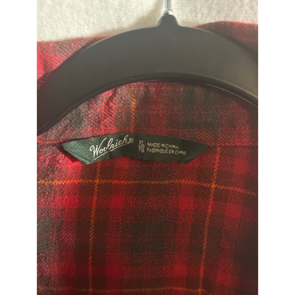 Woolrich Mens XL Red Black Plaid Flannel Button Down Shirt Long Sleeve Vintage - Picture 4 of 5